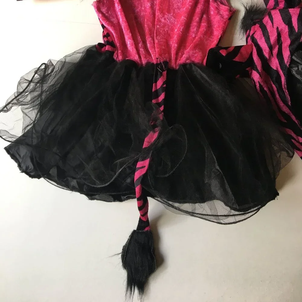 New Zebra Costume Dress 6/7 Hat Pink Black Tutu Skirt Tail Ears Halloween